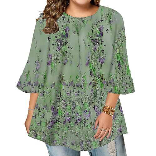 Women's Plus Size Tops Blouse Shirt Floral Print 3/4 Length Sleeve Crewneck Casual Daily Holiday Cotton Spandex Jersey Fall Winter Green Blue
Women's Plus Size Tops Blouse Shirt Floral Print 3/4 Length Sleeve Crewneck Casual Daily Holiday Cotton Spandex Jersey Fall Winter Green Blue