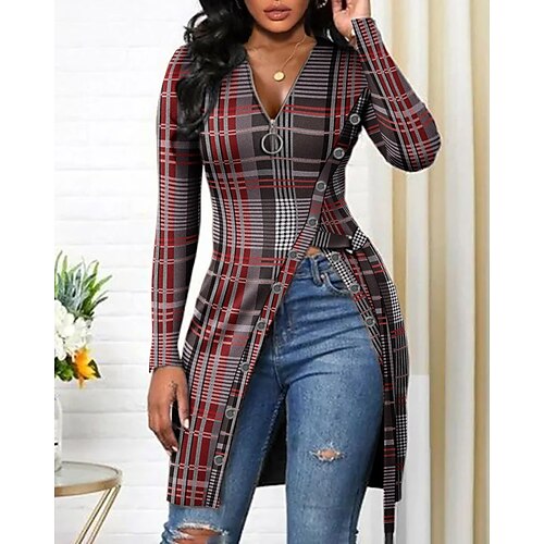 Women's Blouse Shirt Yellow Khaki Red Leopard Plaid Button Quarter Zip Long Sleeve Streetwear Casual V Neck Long S / Print
Women's Blouse Shirt Yellow Khaki Red Leopard Plaid Button Quarter Zip Long Sleeve Streetwear Casual V Neck Long S / Print