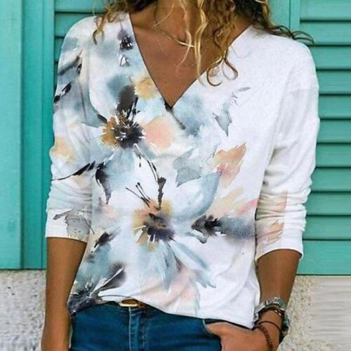 Women's T shirt Tee Green Pink White Floral Print Long Sleeve Holiday Weekend Basic V Neck Regular Floral Painting S / 3D Print
Women's T shirt Tee Green Pink White Floral Print Long Sleeve Holiday Weekend Basic V Neck Regular Floral Painting S / 3D Print