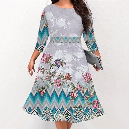 Women's Plus Size Work Dress Floral Crew Neck 3/4 Length Sleeve Fall Winter Work Elegant Midi Dress Formal Going out Dress
Women's Plus Size Work Dress Floral Crew Neck 3/4 Length Sleeve Fall Winter Work Elegant Midi Dress Formal Going out Dress