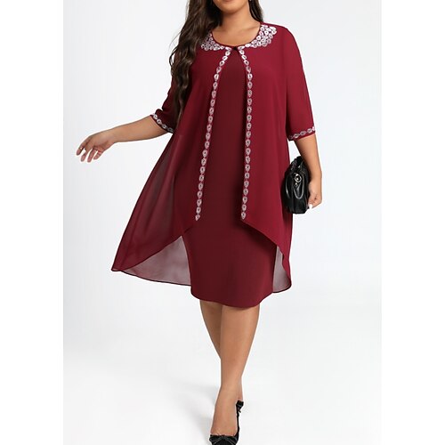 Women's Plus Size Dress Set Pure Color Round Neck Layered Half Sleeve Fall Winter Work Formal Knee Length Dress Date Work Dress
Women's Plus Size Dress Set Pure Color Round Neck Layered Half Sleeve Fall Winter Work Formal Knee Length Dress Date Work Dress