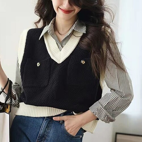 Women's Sweater Vest Jumper Ribbed Knit Cropped Button Pocket Color Block Crew Neck Stylish Casual Outdoor Daily Winter Fall White Black One-Size / Sleeveless / V Neck / Sleeveless / Holiday / V Neck
Women's Sweater Vest Jumper Ribbed Knit Cropped Button Pocket Color Block Crew Neck Stylish Casual Outdoor Daily Winter Fall White Black One-Size / Sleeveless / V Neck / Sleeveless / Holiday / V Neck