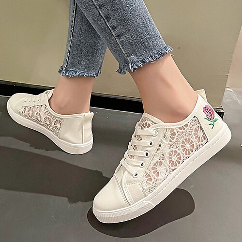 Women's Sneakers Daily White Shoes Summer Lace Embroidery Lace-up Flat Heel Round Toe Casual Sweet PU Leather Mesh Lace-up Solid Colored Black White
Women's Sneakers Daily White Shoes Summer Lace Embroidery Lace-up Flat Heel Round Toe Casual Sweet PU Leather Mesh Lace-up Solid Colored Black White