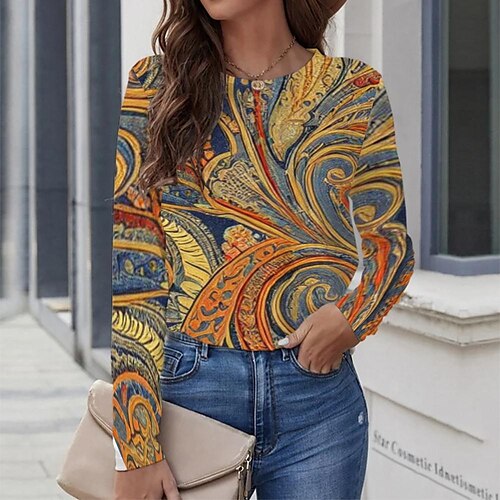 Women's T shirt Tee Yellow Graphic Geometric Print Long Sleeve Casual Daily Vintage Round Neck Regular Geometric Painting S / 3D Print
Women's T shirt Tee Yellow Graphic Geometric Print Long Sleeve Casual Daily Vintage Round Neck Regular Geometric Painting S / 3D Print