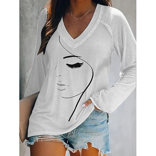 Women's T shirt Tee Blue White Black Portrait Print Long Sleeve Casual Weekend Basic V Neck Regular Abstract Portrait Painting S / 3D Print
Women's T shirt Tee Blue White Black Portrait Print Long Sleeve Casual Weekend Basic V Neck Regular Abstract Portrait Painting S / 3D Print