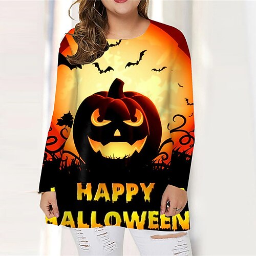 Women's Plus Size Tops T shirt Tee Letter Pumpkin Print Long Sleeve Crewneck Casual Festival Halloween Halloween Daily Cotton Spandex Jersey Fall Winter Yellow Orange / 3D Print
Women's Plus Size Tops T shirt Tee Letter Pumpkin Print Long Sleeve Crewneck Casual Festival Halloween Halloween Daily Cotton Spandex Jersey Fall Winter Yellow Orange / 3D Print