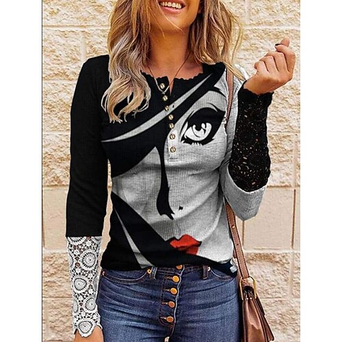 Women's Shirt Black Portrait Button Print Long Sleeve Casual Weekend Streetwear Round Neck Regular Portrait S / 3D Print
Women's Shirt Black Portrait Button Print Long Sleeve Casual Weekend Streetwear Round Neck Regular Portrait S / 3D Print
