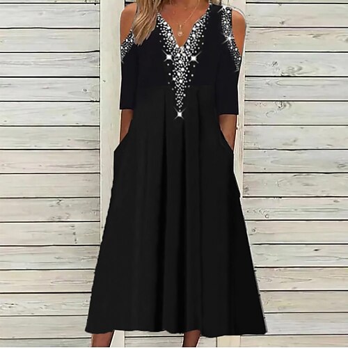 Dame Uformell kjole Midikjole Svart Halvlange ermer Trykt mønster Paljetter Sommer Vår V-hals Stilfull 2023 S M L XL 2XL 3XL
Dame Uformell kjole Midikjole Svart Halvlange ermer Trykt mønster Paljetter Sommer Vår V-hals Stilfull 2023 S M L XL 2XL 3XL