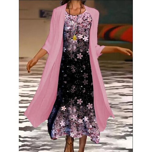 Women's Dress Set Two Piece Dress Midi Dress Blue Pink 3/4 Length Sleeve Floral Print Fall Winter Crew Neck Stylish Elegant 2022 S M L XL 2XL 3XL 4XL 5XL
Women's Dress Set Two Piece Dress Midi Dress Blue Pink 3/4 Length Sleeve Floral Print Fall Winter Crew Neck Stylish Elegant 2022 S M L XL 2XL 3XL 4XL 5XL
