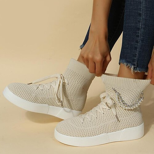 Women's Sneakers Party Daily Flyknit Shoes Imitation Pearl Lace-up Flat Heel Round Toe Casual Sweet Tissage Volant Loafer Solid Colored Black Beige Coffee
Women's Sneakers Party Daily Flyknit Shoes Imitation Pearl Lace-up Flat Heel Round Toe Casual Sweet Tissage Volant Loafer Solid Colored Black Beige Coffee
