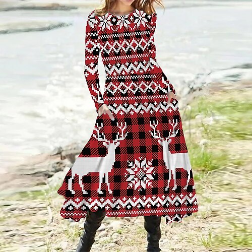 Women's Casual Dress A Line Dress Midi Dress Black Red Long Sleeve Geometric Plaid Elk Pocket Print Fall Winter Round Neck Vacation Casual 2022 S M L XL XXL 3XL
Women's Casual Dress A Line Dress Midi Dress Black Red Long Sleeve Geometric Plaid Elk Pocket Print Fall Winter Round Neck Vacation Casual 2022 S M L XL XXL 3XL
