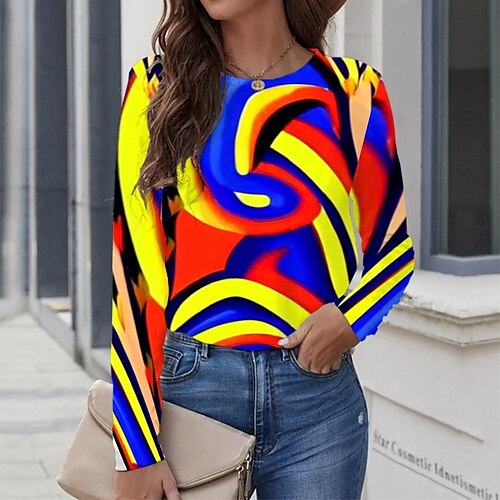 Women's T shirt Tee Yellow Graphic Geometric Print Long Sleeve Casual Daily Vintage Round Neck Regular Geometric Painting S / 3D Print
Women's T shirt Tee Yellow Graphic Geometric Print Long Sleeve Casual Daily Vintage Round Neck Regular Geometric Painting S / 3D Print