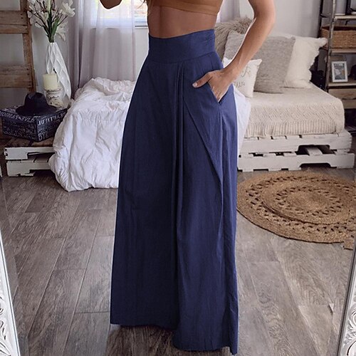 Women's Wide Leg Pants Trousers Faux Linen Blue Deep Blue Fashion Streetwear Casual Weekend Baggy Micro-elastic Full Length Comfort Plain M L XL XXL / Loose Fit
Women's Wide Leg Pants Trousers Faux Linen Blue Deep Blue Fashion Streetwear Casual Weekend Baggy Micro-elastic Full Length Comfort Plain M L XL XXL / Loose Fit