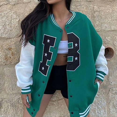 Women's Bomber Jacket Casual Jacket Varsity Jacket Windproof Warm Outdoor Street Sport Casual Daily Embroidered Pocket Single Breasted Stand Collar Chic & Modern Street Style Preppy Style Color Block
Women's Bomber Jacket Casual Jacket Varsity Jacket Windproof Warm Outdoor Street Sport Casual Daily Embroidered Pocket Single Breasted Stand Collar Chic & Modern Street Style Preppy Style Color Block