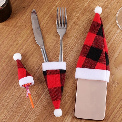 Christmas Decoration Christmas Hat Plaid Hat Christmas Hat Knife And Fork Set Christmas Wine Bottle Set Home Tableware Set
Christmas Decoration Christmas Hat Plaid Hat Christmas Hat Knife And Fork Set Christmas Wine Bottle Set Home Tableware Set