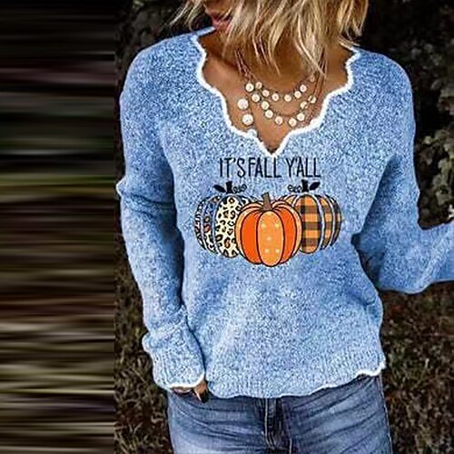 

Women's Pullover Sweater jumper Jumper Ribbed Knit Tunic Knitted Letter V Neck Stylish Casual Outdoor Daily Winter Fall Blue Pink S M L / Long Sleeve / Holiday / Regular Fit / Going out