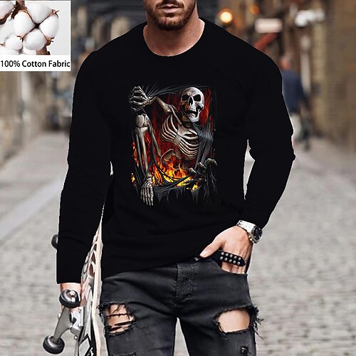 Men's Unisex T shirt Tee Skull Crew Neck Black Navy Blue Long Sleeve Hot Stamping Outdoor Street Print Tops Cotton Basic Sports Designer Simple
Men's Unisex T shirt Tee Skull Crew Neck Black Navy Blue Long Sleeve Hot Stamping Outdoor Street Print Tops Cotton Basic Sports Designer Simple