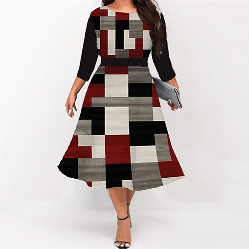 Women's Plus Size Work Dress Geometric Crew Neck 3/4 Length Sleeve Fall Winter Work Elegant Midi Dress Formal Going out Dress
Women's Plus Size Work Dress Geometric Crew Neck 3/4 Length Sleeve Fall Winter Work Elegant Midi Dress Formal Going out Dress