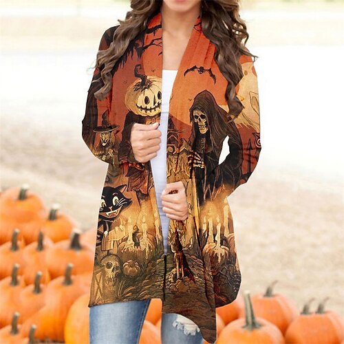 Women's Casual Jacket Breathable Comfortable Halloween Street Holiday Daily Wear Print Cardigan Collarless Fashion Street Style Halloween Skull Regular Fit Outerwear Long Sleeve Winter Fall Black
Women's Casual Jacket Breathable Comfortable Halloween Street Holiday Daily Wear Print Cardigan Collarless Fashion Street Style Halloween Skull Regular Fit Outerwear Long Sleeve Winter Fall Black