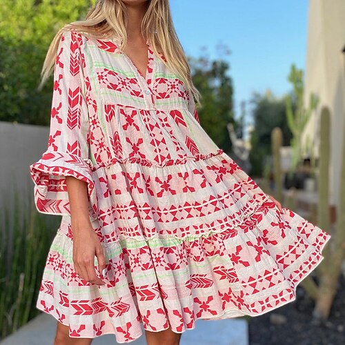 Women's Swing Dress Short Mini Dress Black Red 3/4 Length Sleeve Print Print Fall Winter V Neck Vacation Casual 2022 S M L XL XXL
Women's Swing Dress Short Mini Dress Black Red 3/4 Length Sleeve Print Print Fall Winter V Neck Vacation Casual 2022 S M L XL XXL