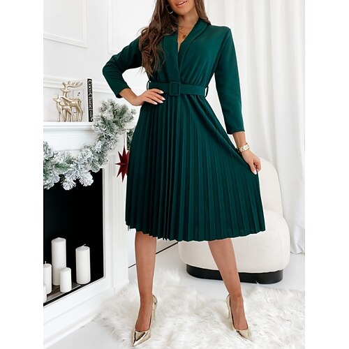 Women's A Line Dress Modern Dress Knee Length Dress Green Black Wine Long Sleeve Pure Color Pleated With Belt Fall Winter Shirt Collar Elegant Modern 2022 S M L XL XXL
Women's A Line Dress Modern Dress Knee Length Dress Green Black Wine Long Sleeve Pure Color Pleated With Belt Fall Winter Shirt Collar Elegant Modern 2022 S M L XL XXL