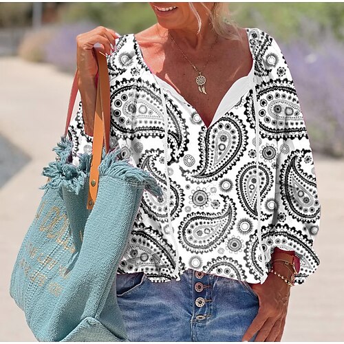 Women's Blouse Shirt White Paisley Lace up Print Long Sleeve Daily Weekend Streetwear Casual V Neck Regular S / 3D Print
Women's Blouse Shirt White Paisley Lace up Print Long Sleeve Daily Weekend Streetwear Casual V Neck Regular S / 3D Print