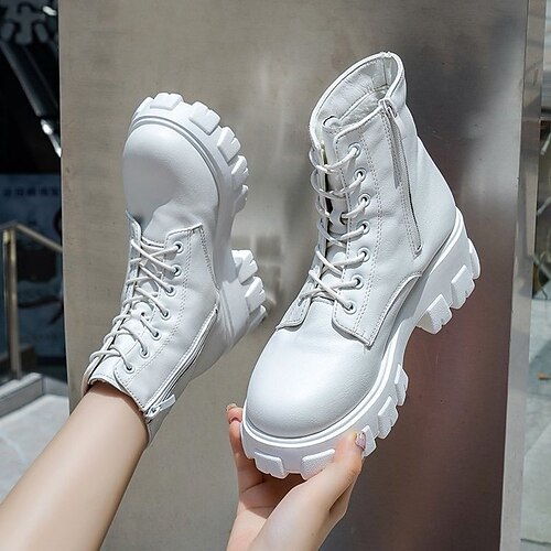 Women's Boots Daily Combat Boots Plus Size Booties Ankle Boots Winter Chunky Heel Round Toe Casual PU Leather Lace-up Black White
Women's Boots Daily Combat Boots Plus Size Booties Ankle Boots Winter Chunky Heel Round Toe Casual PU Leather Lace-up Black White