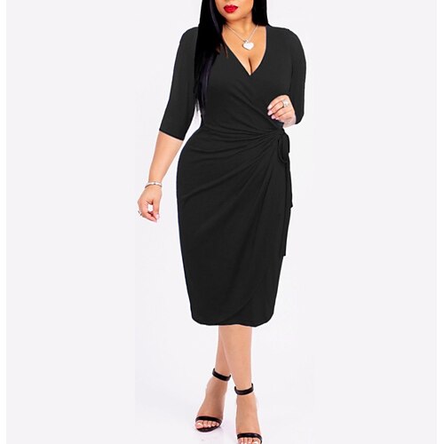 Women's Sheath Dress Midi Dress Green Black Blue 3/4 Length Sleeve Pure Color Ruched Spring Summer V Neck 2022 S M L XL XXL
Women's Sheath Dress Midi Dress Green Black Blue 3/4 Length Sleeve Pure Color Ruched Spring Summer V Neck 2022 S M L XL XXL