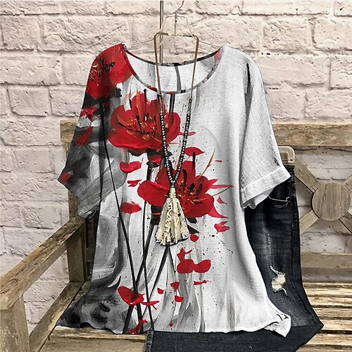 Women's Plus Size Tops Blouse Shirt Floral Print Half Sleeve Crewneck Casual Daily Going out Polyester Fall Winter Gray
Women's Plus Size Tops Blouse Shirt Floral Print Half Sleeve Crewneck Casual Daily Going out Polyester Fall Winter Gray