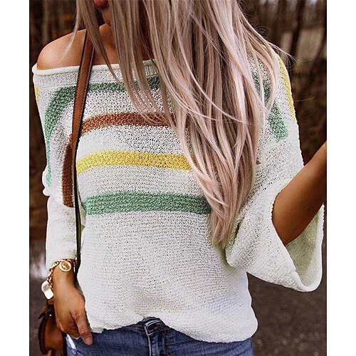 Women's Pullover Sweater jumper Jumper Crochet Knit Knitted Striped Crew Neck Stylish Casual Outdoor Daily Fall Winter Gray White S M L
Women's Pullover Sweater jumper Jumper Crochet Knit Knitted Striped Crew Neck Stylish Casual Outdoor Daily Fall Winter Gray White S M L
