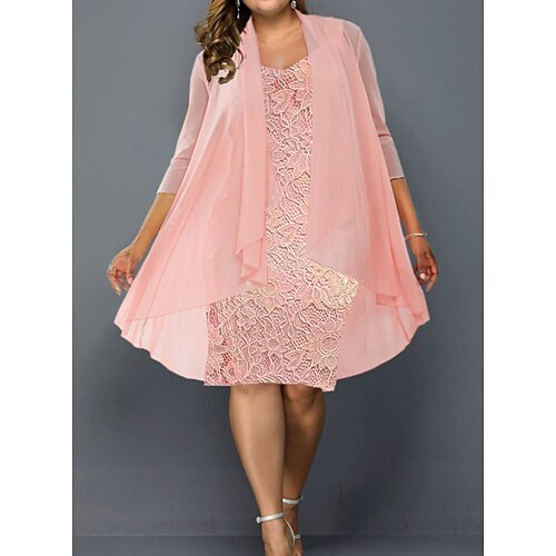 Women's Plus Size Two Piece Dress Print Crew Neck Lace 3/4 Length Sleeve Fall Spring Elegant Midi Dress Formal Work Dress
Women's Plus Size Two Piece Dress Print Crew Neck Lace 3/4 Length Sleeve Fall Spring Elegant Midi Dress Formal Work Dress