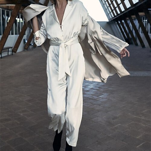 Women's Jumpsuit Lace up Solid Color Shirt Collar Casual Daily Vacation Regular Fit Long Sleeve White XS S M Fall
Women's Jumpsuit Lace up Solid Color Shirt Collar Casual Daily Vacation Regular Fit Long Sleeve White XS S M Fall