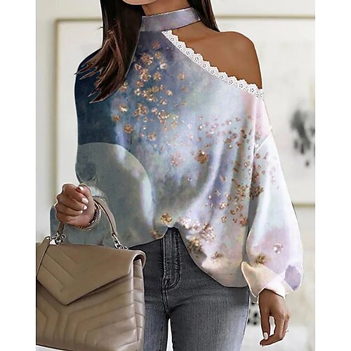 Women's Blouse Shirt Blue Graphic Cut Out Lace Trims Long Sleeve Daily Weekend Streetwear Casual One Shoulder Regular S / 3D Print / Print
Women's Blouse Shirt Blue Graphic Cut Out Lace Trims Long Sleeve Daily Weekend Streetwear Casual One Shoulder Regular S / 3D Print / Print