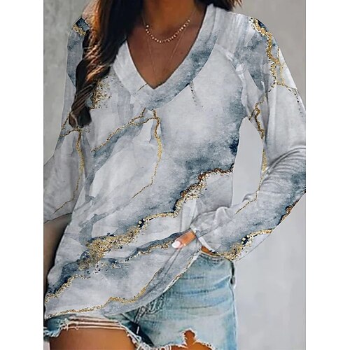 Women's T shirt Tee Gray Graphic Sparkly Print Long Sleeve Daily Weekend Basic V Neck Regular Abstract Painting S / 3D Print
Women's T shirt Tee Gray Graphic Sparkly Print Long Sleeve Daily Weekend Basic V Neck Regular Abstract Painting S / 3D Print