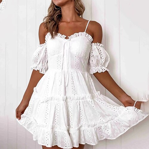 Women's Lace Dress A Line Dress Short Mini Dress White Short Sleeve Pure Color Hollow Out Cold Shoulder Summer Fall Spaghetti Strap Stylish Romantic Puff Sleeve 2022 S M L XL XXL / Long Sleeve
Women's Lace Dress A Line Dress Short Mini Dress White Short Sleeve Pure Color Hollow Out Cold Shoulder Summer Fall Spaghetti Strap Stylish Romantic Puff Sleeve 2022 S M L XL XXL / Long Sleeve