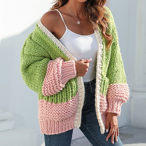 Women's Cardigan Sweater Jumper Chunky Knit Knitted Front Pocket Color Block Open Front Stylish Casual Outdoor Daily Winter Fall Green One-Size / Long Sleeve / Holiday / Regular Fit / Going out
Women's Cardigan Sweater Jumper Chunky Knit Knitted Front Pocket Color Block Open Front Stylish Casual Outdoor Daily Winter Fall Green One-Size / Long Sleeve / Holiday / Regular Fit / Going out