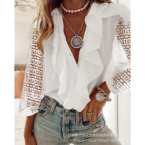 Women's Fashion 2022 European And American Women's Summer Lace Stitching Ruffled Shirt Tops
Women's Fashion 2022 European And American Women's Summer Lace Stitching Ruffled Shirt Tops