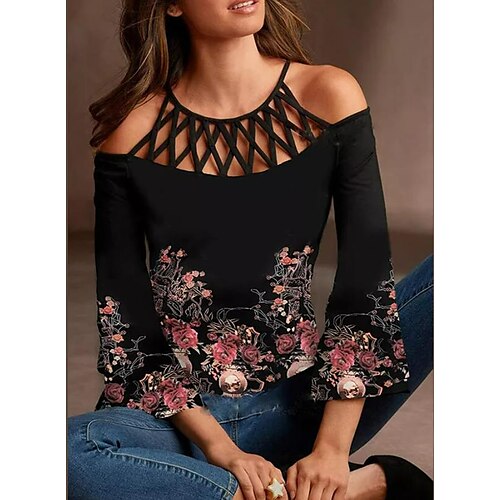 Women's Shirt Floral Holiday Weekend Floral Shirt Long Sleeve Cut Out Print Cold Shoulder Casual Streetwear Black S / 3D Print
Women's Shirt Floral Holiday Weekend Floral Shirt Long Sleeve Cut Out Print Cold Shoulder Casual Streetwear Black S / 3D Print