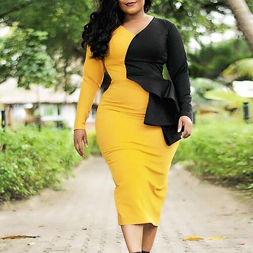 Women's Party Dress Bodycon Sheath Dress Midi Dress Yellow Long Sleeve Color Block Ruffle Winter Fall Autumn V Neck Fashion Party Winter Dress Fall Dress 2022 S M L XL XXL 3XL 4XL
Women's Party Dress Bodycon Sheath Dress Midi Dress Yellow Long Sleeve Color Block Ruffle Winter Fall Autumn V Neck Fashion Party Winter Dress Fall Dress 2022 S M L XL XXL 3XL 4XL
