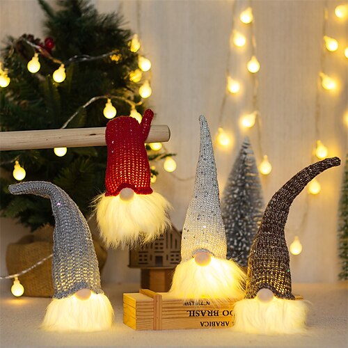 

Рождественские огни, украшения со светодиодной подсветкой, плюшевый гном ручной работы, очаровательный рождественский орнамент Санта-Клауса, праздничные подвесные или размещенные украшения