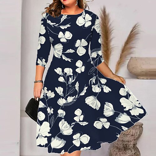 Women's Plus Size Work Dress Floral Round Neck 3/4 Length Sleeve Fall Winter Stylish Work Midi Dress Vacation Going out Dress
Women's Plus Size Work Dress Floral Round Neck 3/4 Length Sleeve Fall Winter Stylish Work Midi Dress Vacation Going out Dress