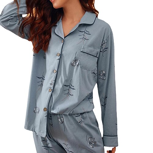 Women's Pajamas Sets Pjs 2 Pieces Plant Fashion Comfort Home Bed Polyester Warm Lapel Long Sleeve Pant Pocket Winter Fall Blue
Women's Pajamas Sets Pjs 2 Pieces Plant Fashion Comfort Home Bed Polyester Warm Lapel Long Sleeve Pant Pocket Winter Fall Blue