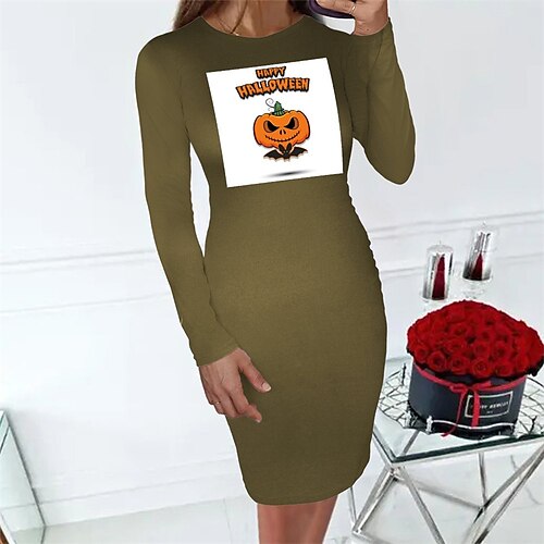 Women's Casual Dress T Shirt Dress Tee Dress Knee Length Dress Black And White Green Black Gray Light gray Long Sleeve Skull Letter Pumpkin Print Fall Winter Crew Neck Fashion Casual Modern Halloween
Women's Casual Dress T Shirt Dress Tee Dress Knee Length Dress Black And White Green Black Gray Light gray Long Sleeve Skull Letter Pumpkin Print Fall Winter Crew Neck Fashion Casual Modern Halloween