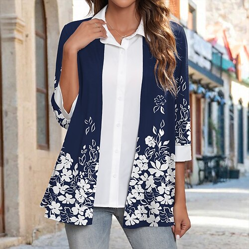 Women's Shirt Floral Casual Weekend Shirt Shrugs Long Sleeve Print V Neck Streetwear Navy Blue S / 3D Print
Women's Shirt Floral Casual Weekend Shirt Shrugs Long Sleeve Print V Neck Streetwear Navy Blue S / 3D Print