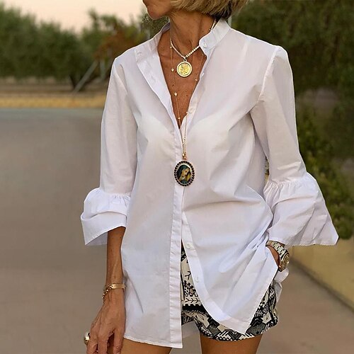 Women's Blouse Shirt Navy Blue White Black Plain Button Long Sleeve Daily Weekend Streetwear Casual Shirt Collar Regular S
Women's Blouse Shirt Navy Blue White Black Plain Button Long Sleeve Daily Weekend Streetwear Casual Shirt Collar Regular S