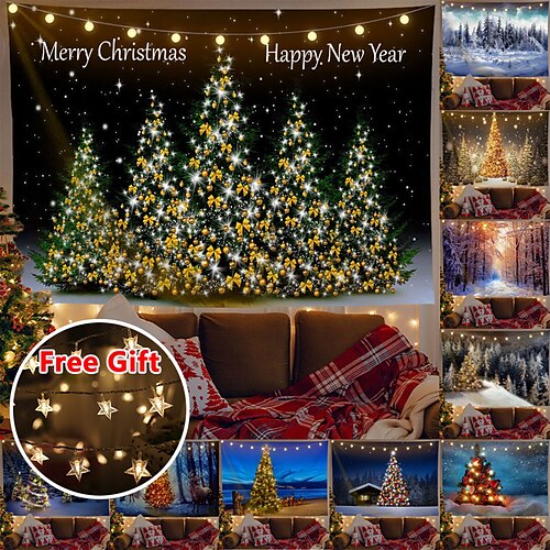 Christmas Party Wall Tapestry Holiday Christmas Tree Snow Art Decor Blanket Curtain Hanging Home Bedroom Living Room Decoration Polyester (with LED String Lights)
Christmas Party Wall Tapestry Holiday Christmas Tree Snow Art Decor Blanket Curtain Hanging Home Bedroom Living Room Decoration Polyester (with LED String Lights)