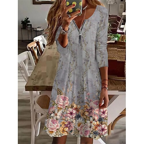 Women's Casual Dress Knee Length Dress Gray Long Sleeve Floral Zipper Print Fall Winter V Neck Vacation Casual 2022 S M L XL 2XL 3XL 4XL 5XL 6XL
Women's Casual Dress Knee Length Dress Gray Long Sleeve Floral Zipper Print Fall Winter V Neck Vacation Casual 2022 S M L XL 2XL 3XL 4XL 5XL 6XL