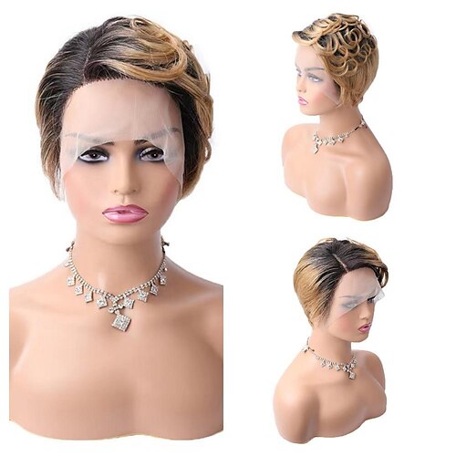 

Highlight curly Pixie Cut Wig sideT Part 1x4x1 Lace Front Human Hair Wig Preplucked For Black Women Transparent Lace Short Bob Wig Brazilian Remy