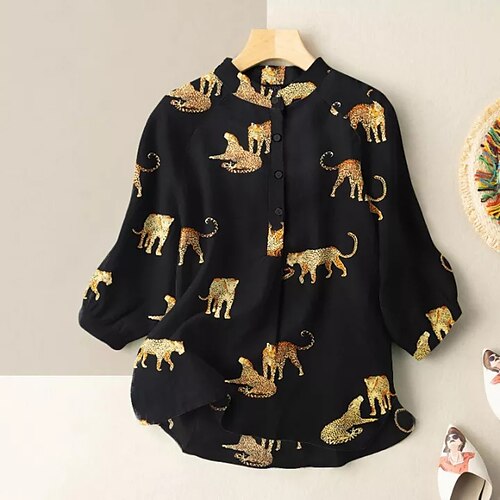 Chemise Chemisier Femme Noir Vert Beige Animal Bouton Imprimer Manches 3/4 du quotidien Fin de semaine Vêtement de rue Décontractées Col Mao Normal Standard S
Chemise Chemisier Femme Noir Vert Beige Animal Bouton Imprimer Manches 3/4 du quotidien Fin de semaine Vêtement de rue Décontractées Col Mao Normal Standard S