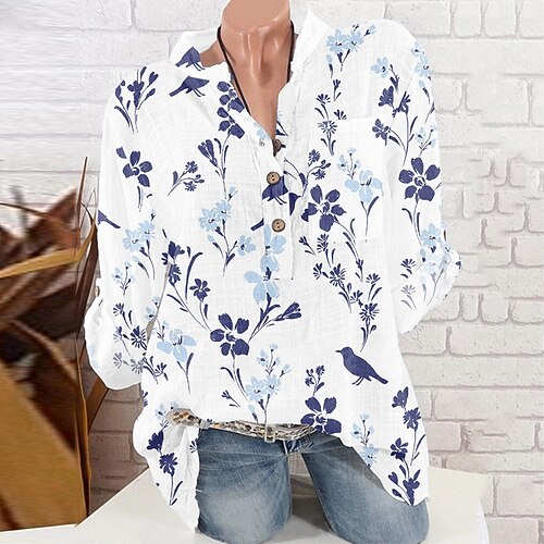 Women's Blouse Shirt Green Blue Gray Floral Button Print Long Sleeve Holiday Weekend Streetwear Casual V Neck Regular Floral S / 3D Print
Women's Blouse Shirt Green Blue Gray Floral Button Print Long Sleeve Holiday Weekend Streetwear Casual V Neck Regular Floral S / 3D Print